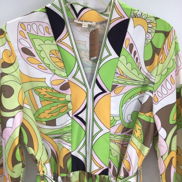 Pink Ripple Scroll Print Bishop Sleeve Shirt Dress Bus Casual NWT Size Small - Picture 6 of 10